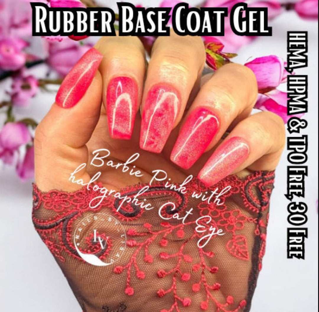 Barbie Pink Rubber Base Gel & Rainbow Silver Cat Eye Gel Topper Duo Mani - HEMA, HPMA, TPO Free