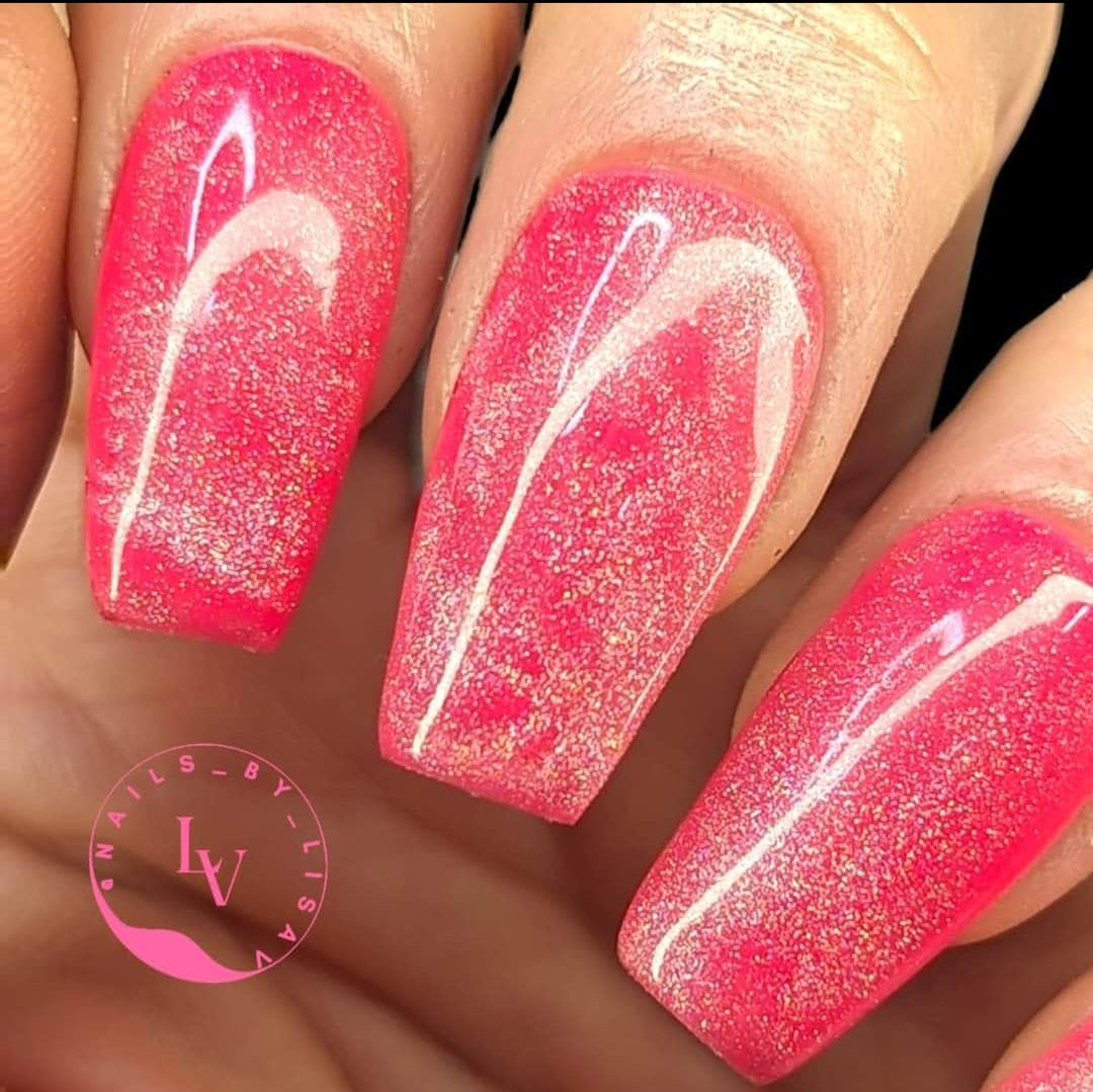 Barbie Pink Rubber Base Gel & Rainbow Silver Cat Eye Gel Topper Duo Mani - HEMA, HPMA, TPO Free