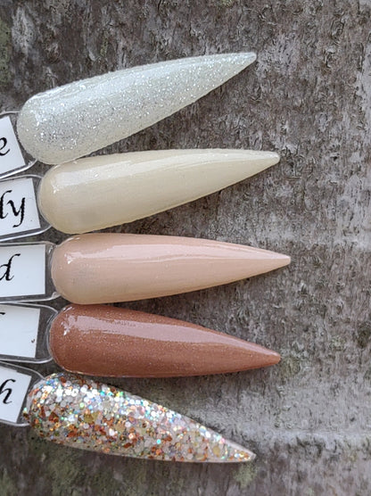 Nude beach Collection / Nude beach Glitter with Sunkissed, Carmel, Sparkling Champagne, Fair Lady Solids / Acrylic Nail Dip Powder