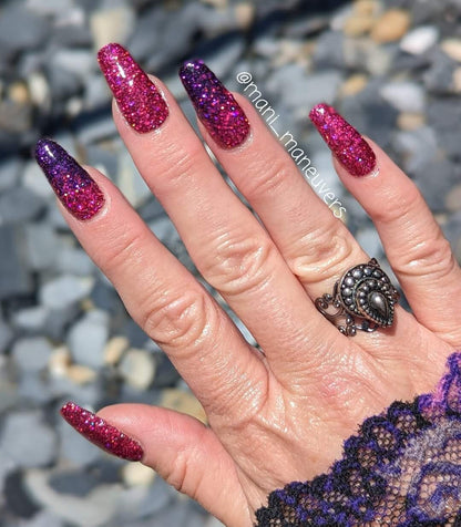 Fuchsia Flower Deep Violet Ombre Duo / Fuchsia Flower & Deep Violet Glitter Dips / Acrylic Nail Dip Powder