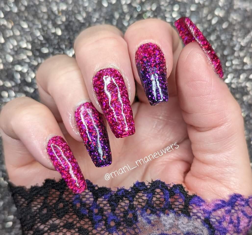 Fuchsia Flower Deep Violet Ombre Duo / Fuchsia Flower & Deep Violet Glitter Dips / Acrylic Nail Dip Powder