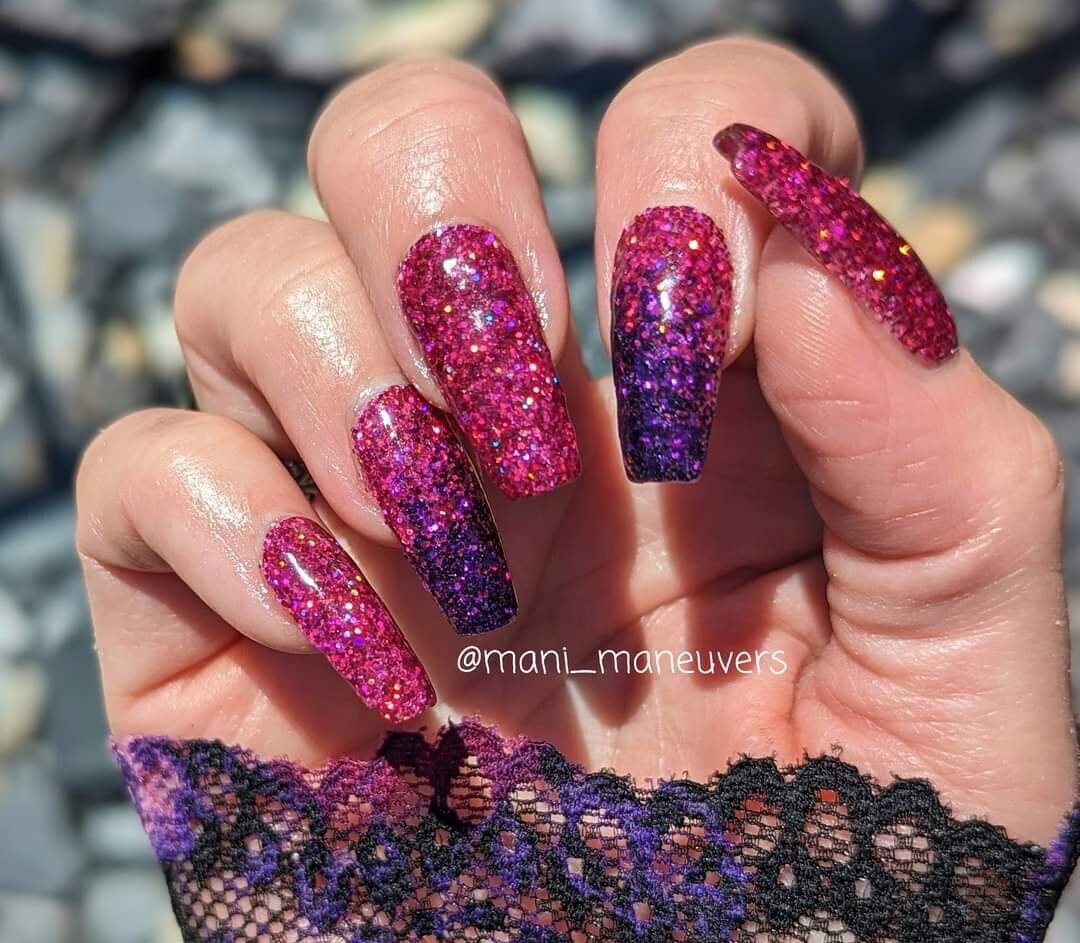 Fuchsia Flower Deep Violet Ombre Duo / Fuchsia Flower & Deep Violet Glitter Dips / Acrylic Nail Dip Powder