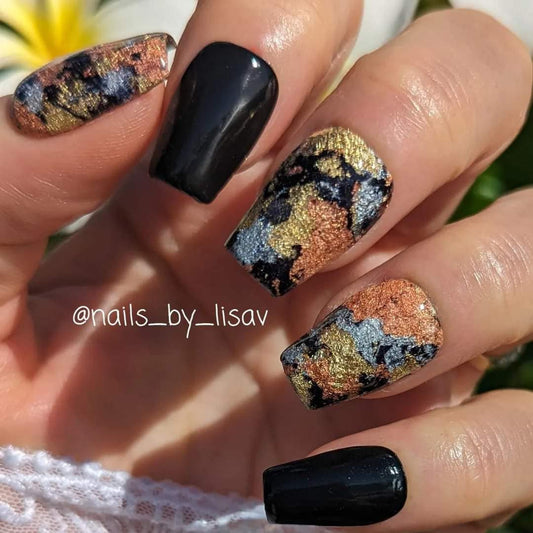 Don't Take Me For Granite Raven Duo - Metallic Foil Flakes with Holographic Glitter Dip / Raven Black Solid/ Acrylic Nail Dip Powder