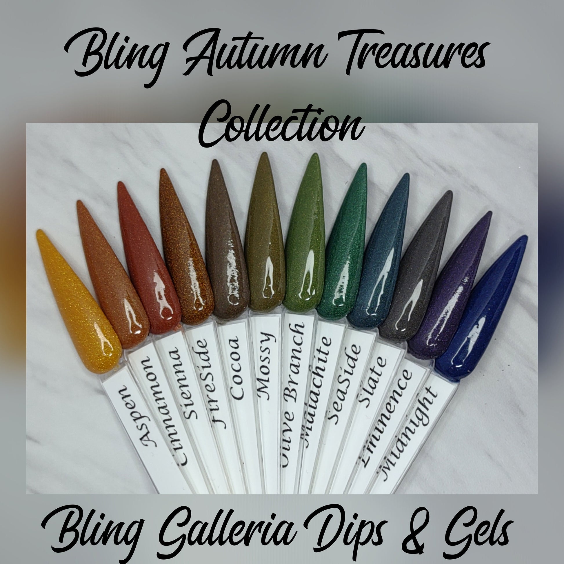 Autumn Treasures Vertical Ombre Set / Aspen, Cinnamon, Sienna, Cocoa, Mossy Solid Dips / Celestial Blaze Foil.