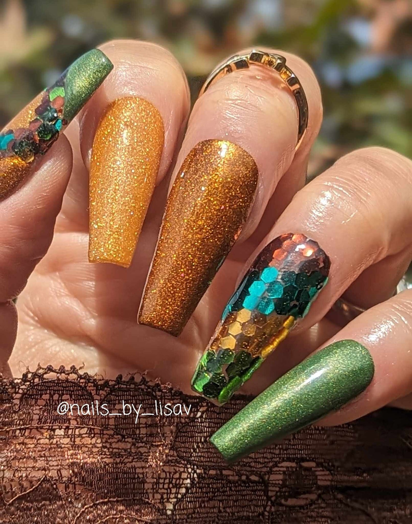 Dragon Treasures Set / Dragon Scales Glitter with Aspen, Fireside & Olive Branch Solid Dips / Acrylic Nail Dip Powder