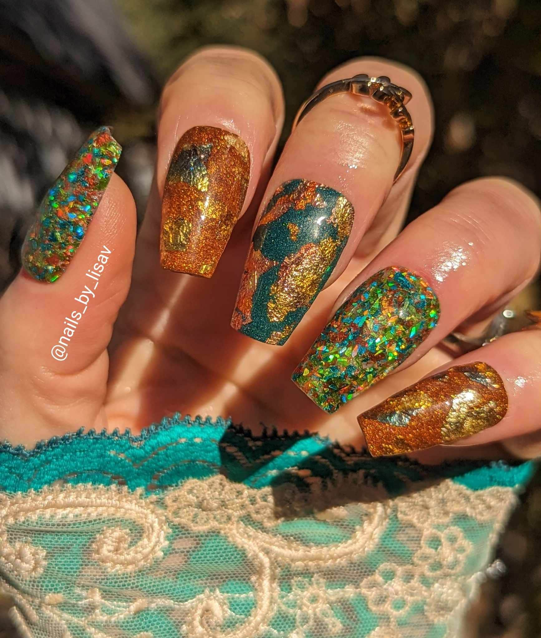 Dragon's Fire Lair Trio / Dragon's Lair Shard Glitter / Malachite & Fireside shimmery Solids /Acrylic Nail Dip Powder