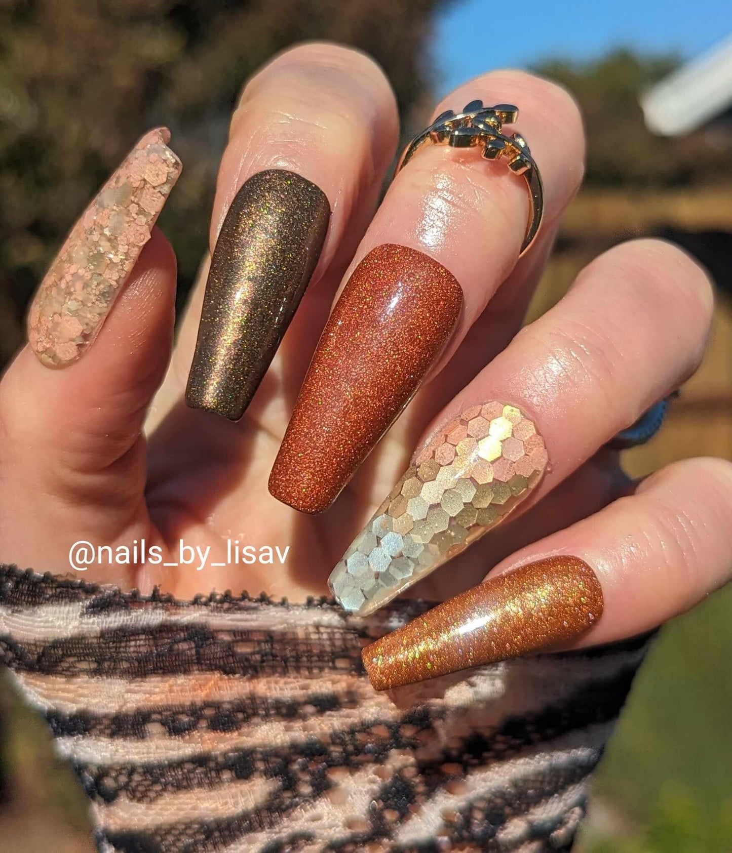 Champagne Cinnamon Set / Champagne Bubbles Glitter / Cocoa, Sienna & Cinnamon Shimmery Solids / Acrylic Nail Dip Powder