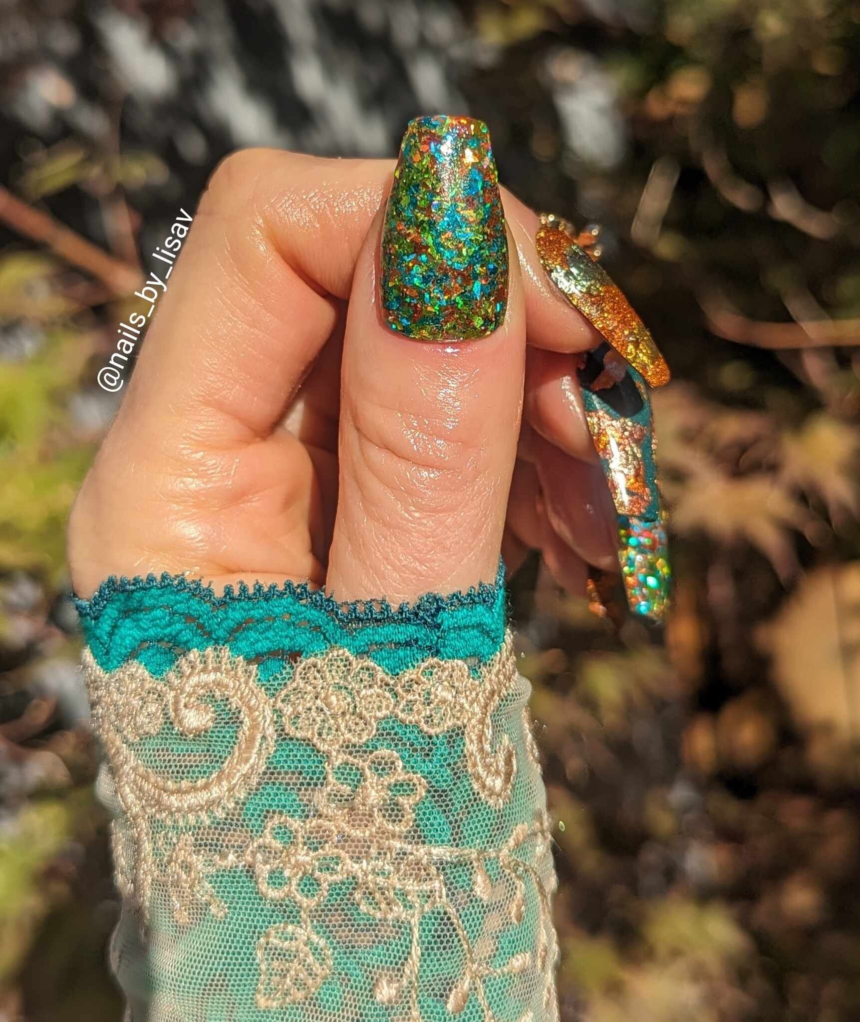 Dragon's Fire Lair Trio / Dragon's Lair Shard Glitter / Malachite & Fireside shimmery Solids /Acrylic Nail Dip Powder