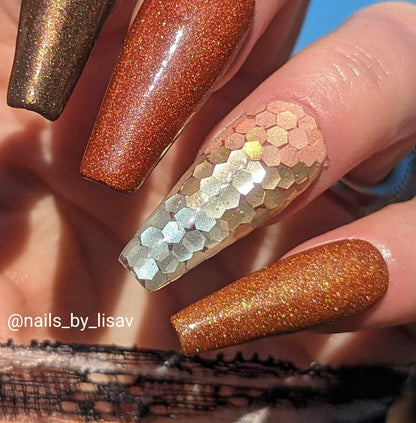 Champagne Cinnamon Set / Champagne Bubbles Glitter / Cocoa, Sienna & Cinnamon Shimmery Solids / Acrylic Nail Dip Powder