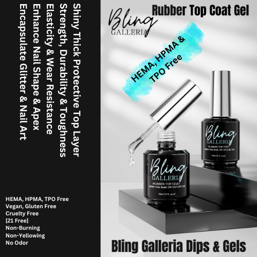 Rubber Top Coat | No Wipe | HEMA, HPMA, TPO, 30 Free uv/led | 15ml | Soak Off | Clear | Shine | Strong | Thick Protective Top Layer Gel |