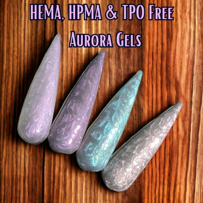 Aurora Gel in Bottle | HEMA Free UV/LED | 15ml | Soak Off | Lavender, Purple, Blue, Taupe | Olinda, Jewele, Trixy, Tybella | Gel Nails