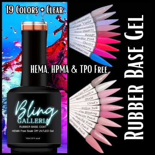 Rubber Base Gel | Bottle | 19 Colors | Clear | HEMA, HMPA, TPO Free uv/led | 15ml | Soak Off | No Odor | Non-Yellowing | Gel Nails