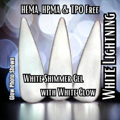 White Lightning Glow Gel Polish | Flower Transfer Foils | Shimmer White | Glow Bright White | HEMA, HPMA, TPO, 30 Free uv/led | 15ml