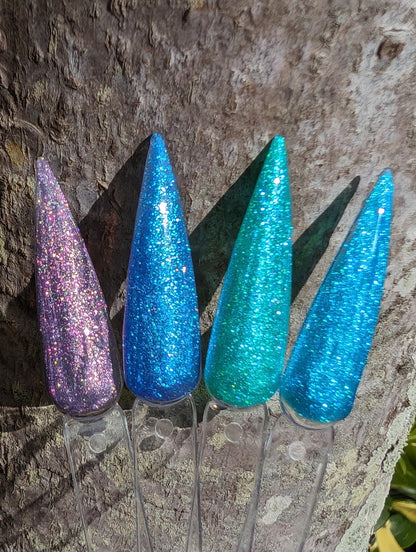 Mermaid Gels | Aquarius, Aruba, Blue Lagoon, Teal Unreal | Micro Flake Gel | 30 Free | HEMA, HPMA, TPO Free uv/led | 15ml | Soak Off |