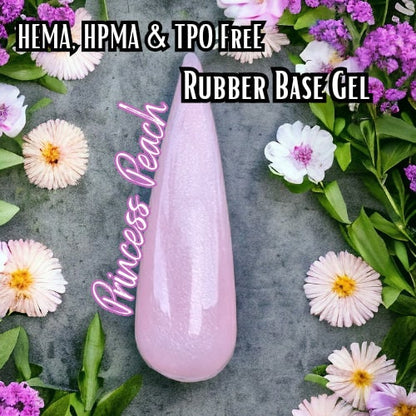 Princess Peach | Rubber Base Gel | Light Pink Shimmer | HEMA, HPMA, TPO, 30 Free uv/led | 15ml | Soak Off | Clear | No Odor | Non-Yellowing