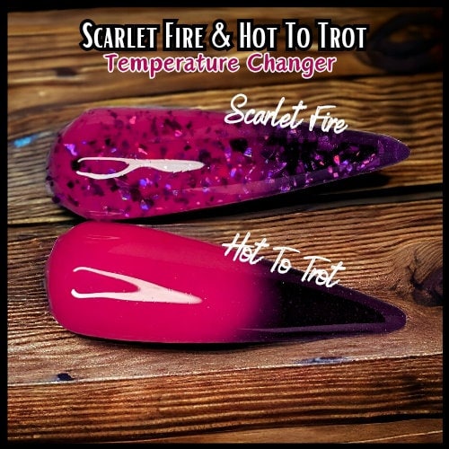 Scarlet Fire Thermal Dip Duo / Fuchsia to Purple Thermal / Scarlett Fire Flake Dip / Hot To Trot Solid / Acrylic Nail Dip Powder