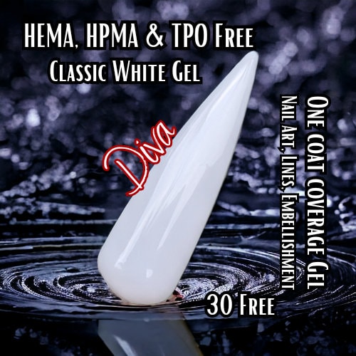 Diva | Super White Gel | Highly Pigmented | One Coat Coverage | HEMA, HPMA, TPO Free uv/led | 15ml | Soak Off | No Odor