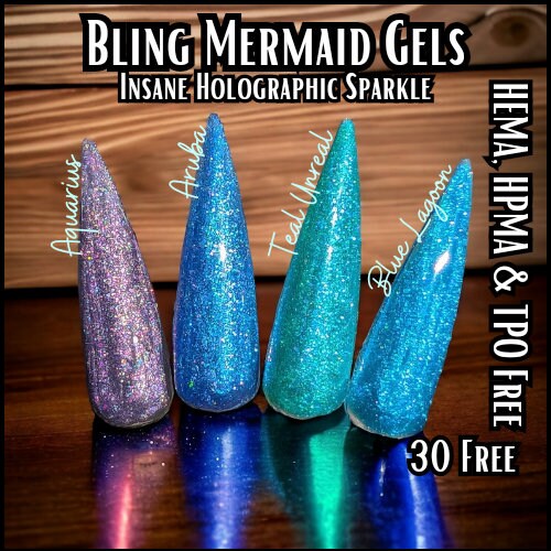 Aquarius | Mermaid Gels | Sparkly Micro Flake Glitter Gel | 30 Free | HEMA, HPMA, TPO Free uv/led | 15ml | Soak Off |