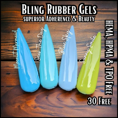 Rubber Base Gels | Moonlit Mermaid, Seas The Day, Sky Blue, Sunny Smile | HEMA, HPMA, TPO and 30 Free uv/led | 15ml | Soak Off