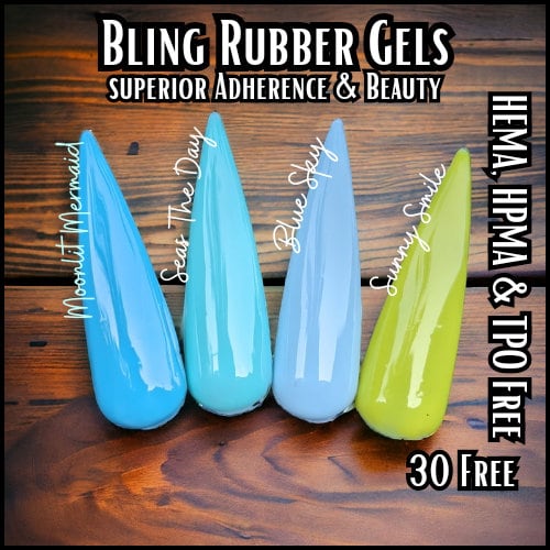 Spring Fling Rubber Base Gel Mani | Seas The Day, Sky Blue, Pixie, Periwinkle | 30Free | HEMA, HPMA, TPO Free uv/led | 15ml | Soak Off