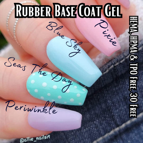 Spring Fling Rubber Base Gel Mani | Seas The Day, Sky Blue, Pixie, Periwinkle | 30Free | HEMA, HPMA, TPO Free uv/led | 15ml | Soak Off