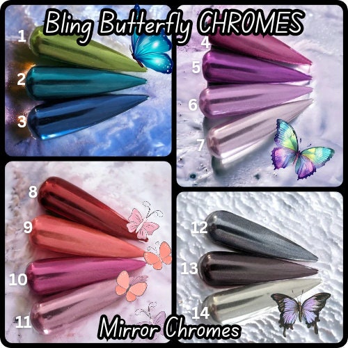 Butterfly CHROMES | Mirror Effect Chromes Powder | Colorful Solid Coverage | Metallic Appearance | Chrome Pigment | Not Dip