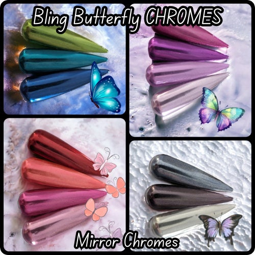 Butterfly CHROMES | Mirror Effect Chromes Powder | Colorful Solid Coverage | Metallic Appearance | Chrome Pigment | Not Dip