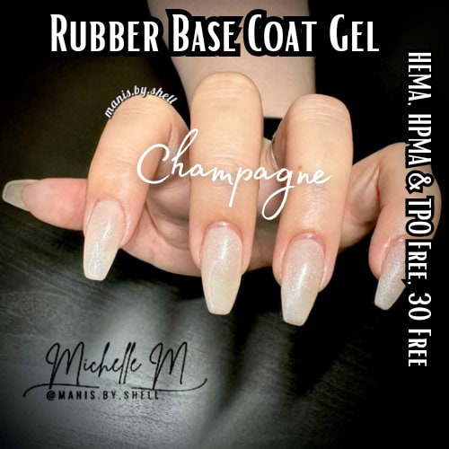 Champagne Rubber Base Gel | Shimmer Gel | HEMA, HPMA, TPO Free uv/led | 15ml | Soak Off | Clear | Non-Yellowing | Gel Nail