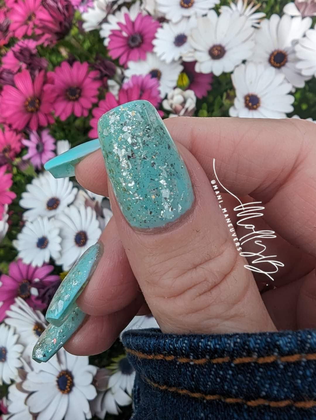 Seas The Day (Aqua) Rubber Base Gel with Glass Soul (Silver) Flake Glitter Gel Polish Overlay | HEMA, HPMA, TPO, 30 Free uv/led | 15ml