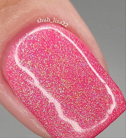 Barbie Pink Rubber Base Gel with Holographic Rainbow Cat Eye (Magnetic) Overlay | Hot Pink | HEMA, HPMA, TPO Free uv/led | 15ml | Gel Nails