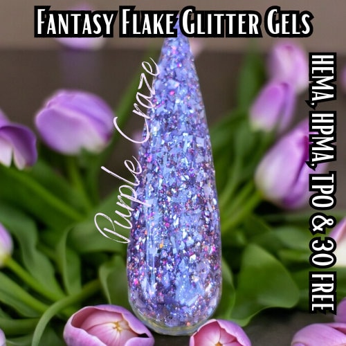 Purple Craze Fantasy Flake Glitter Gel Polish | Flakes & Holographic Glitters, Purple Jelly Base | HEMA, HPMA, TPO, 30 Free uv/led | 15ml