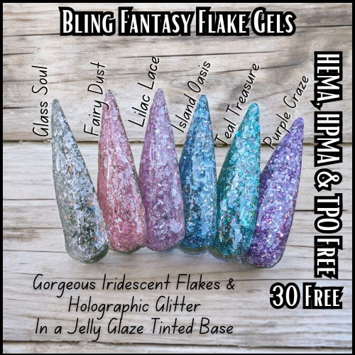 Glass Soul Fantasy Flake Glitter Gel Polish | Flakes & Holographic Glitters, Clear Base | Overlay | HEMA, HPMA, TPO, 30 Free uv/led | 15ml