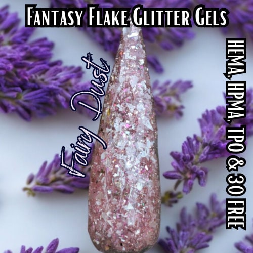 Fairy Dust Fantasy Flake Glitter Gel Polish | Flakes & Holographic Glitters in a Pink Jelly Base | HEMA, HPMA, TPO, 30 Free uv/led | 15ml