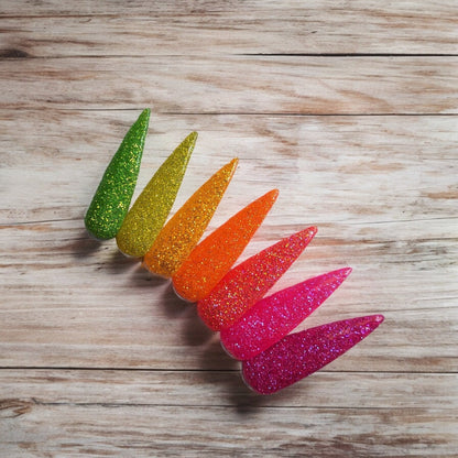 Neon Summer Time Glitter Collection | Slime, Crush, Sunray, Tropico, Sherbert, Fantasy, Lollipop | Glitter Dips | Acrylic Nail Dip Powder