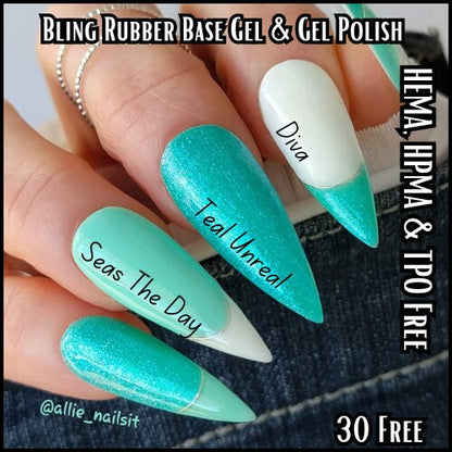 Teal Unreal, Seas The Day, Diva Trio | Rubber Base Gel + Gel Polish | HEMA, HPMA, TPO Free uv/led | 15ml | Soak Off Gel Nails