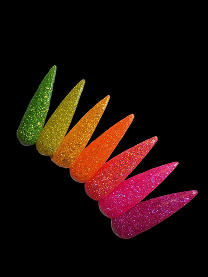 Neon Summer Time Glitter Collection | Slime, Crush, Sunray, Tropico, Sherbert, Fantasy, Lollipop | Glitter Dips | Acrylic Nail Dip Powder