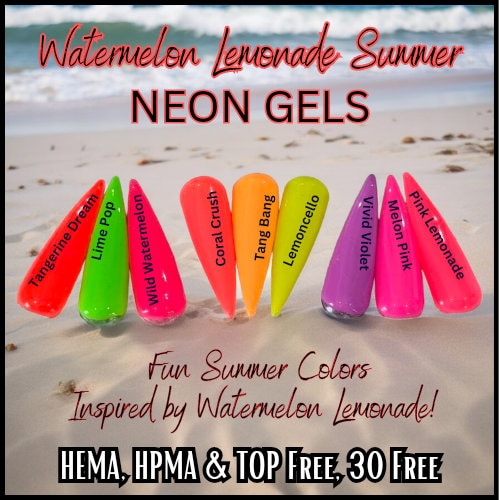 Neon Gels | Wild Watermelon, Pink Lemonade, Lemoncello, Tangerine Dream, Lime Pop and more | HEMA, HPMA, TPO, 30 Free uv/led | 15ml |