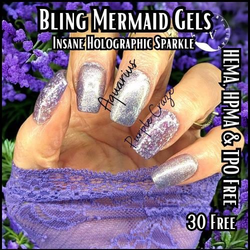 Aquarius Mermaid Micro Flake and Purple Craze Flake Glitter Gel Mani | 30 Free | HEMA, HPMA, TPO Free uv/led | 15ml | Soak Off |