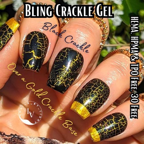 Crackle Gels | Black | Shimmer Gold Base | HEMA, HPMA, TPO, 30 Free uv/led | 15ml | Soak Off |