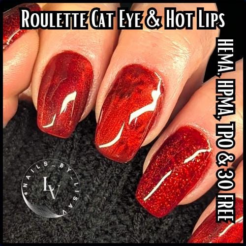 Hot Lips Roulette Mani | Shimmer | Hot Lips Glitter Gel and Roulette Cat Eye Gel | HEMA, HPMA, TPO, 30 Free uv/led | 15ml