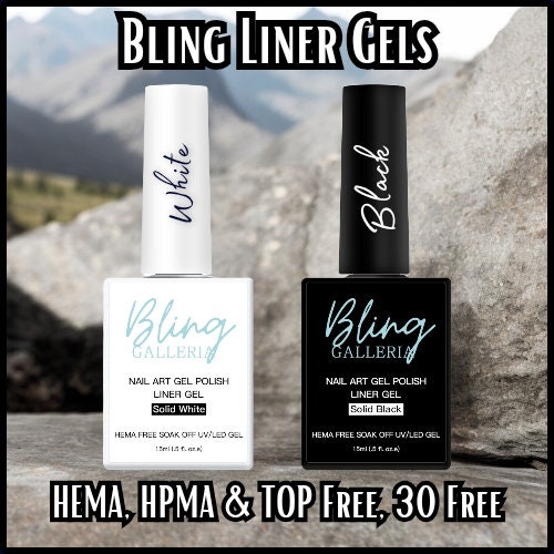 Black & White Gel Art Liner Gels | Highly Pigmented | HEMA, HPMA, TPO, 30 Free uv/led | 15ml | Soak Off