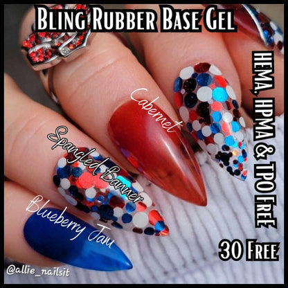 Cabernet Celebration Mani | Red & Blue Jelly | Spangled Banner Dot Glitter Dip | HEMA, HPMA, TPO, 30 Free uv/led | 15ml | Soak Off |