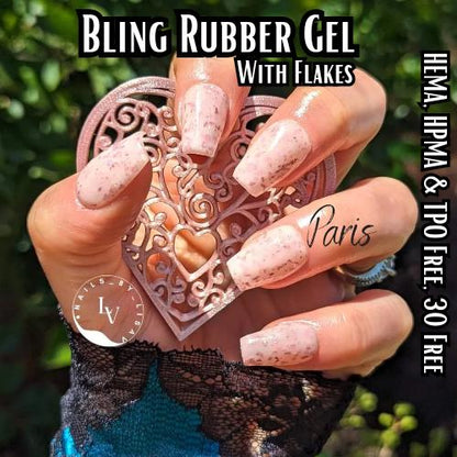 Paris Rubber Base Gel with Flakes | HEMA, HPMA, TPO, 30 Free uv/led | 15ml | Soak Off |