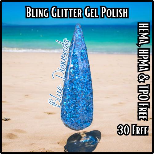 Blue Diamonds Glitter Gel Polish | HEMA, HPMA, TPO Free uv/led | 15ml | Soak Off | Non-Yellowing | Gel Nail