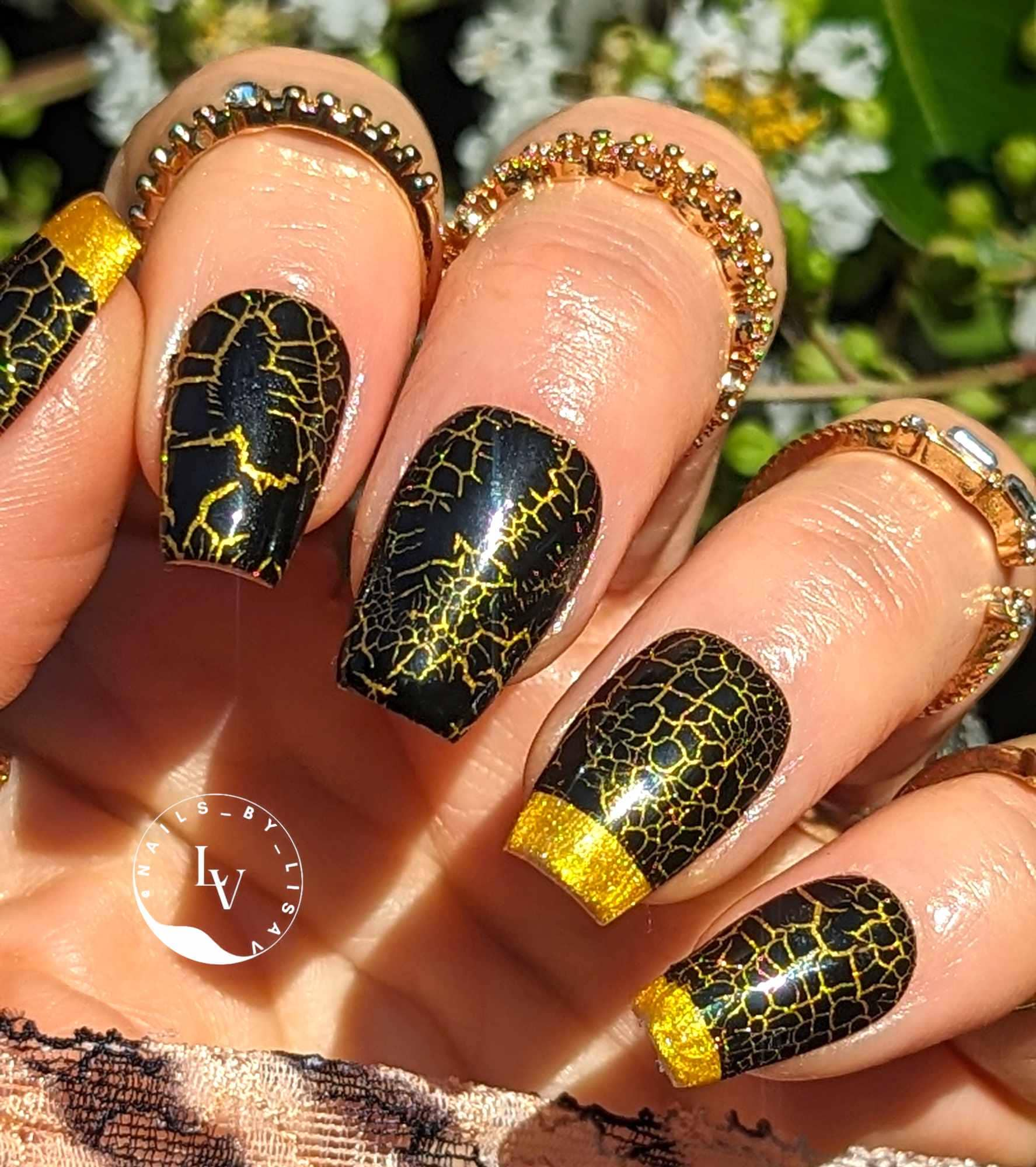 Crackle Gels | Black | Shimmer Gold Base | HEMA, HPMA, TPO, 30 Free uv/led | 15ml | Soak Off |