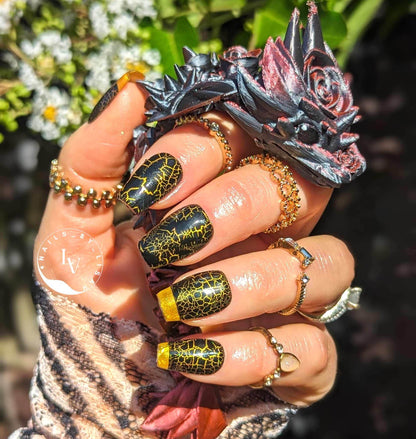 Crackle Gels | Black | Shimmer Gold Base | HEMA, HPMA, TPO, 30 Free uv/led | 15ml | Soak Off |