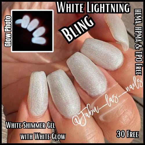 White Lightning Glow Gel Polish Mani | Shimmer White | Glow Bright White | HEMA, HPMA, TPO, 30 Free uv/led | 15ml | Soak Off | Gel Nails