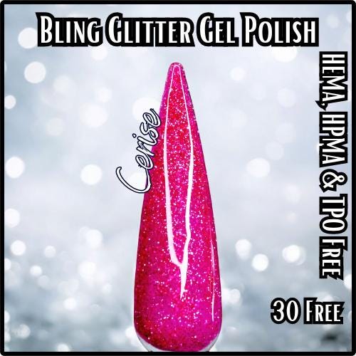 Cerise Glitter Gel Polish Mani | Hot Pink Glitter Gel Polish | HEMA, HPMA, TPO, 30 Free uv/led | 15ml | Soak Off |