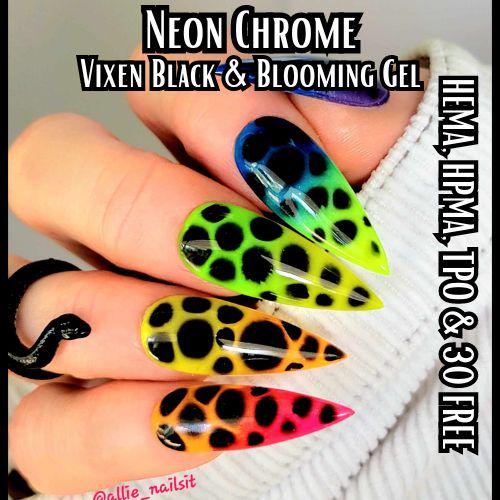 Neon Chrome & Vixen Black Blooming Gel Mani | HEMA, HPMA, TPO, 30 Free uv/led | Nail Art | 15ml | Soak Off |