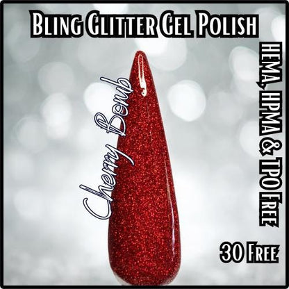 Cherry Bomb Glitter Gel Polish | HEMA, HPMA, TPO Free uv/led | 15ml | Soak Off | Non-Yellowing | Gel Nail